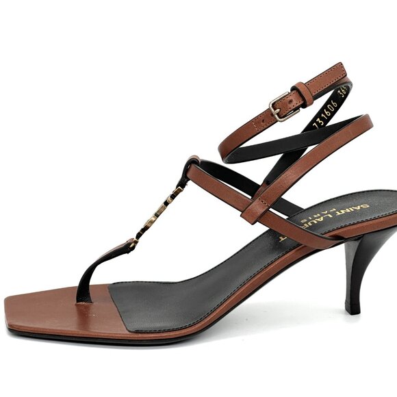 Saint Laurent Cassandra 60 YSL Logo Thong Ankle Strap Sandals Heels Shoes - Picture 8 of 16